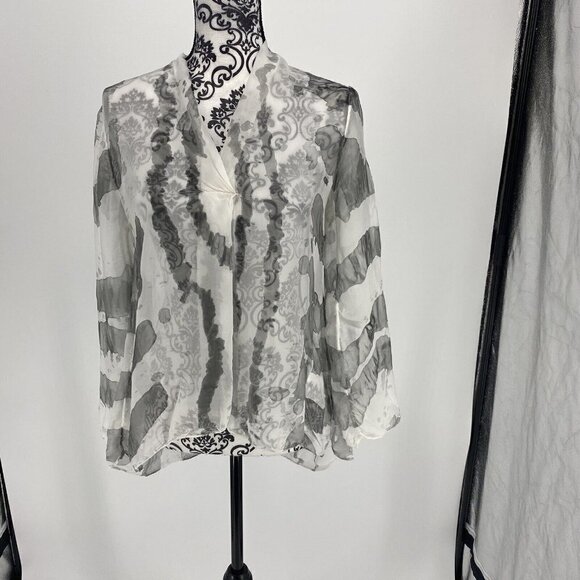 Belle France Other - Belle France White Gray Sheer Silk Blend Sheer Cover Up. Roll Tab Sleeves. Sz M